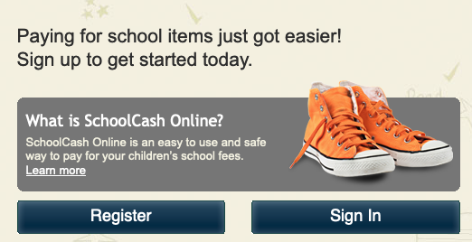 Photo of school cash online login and register screen